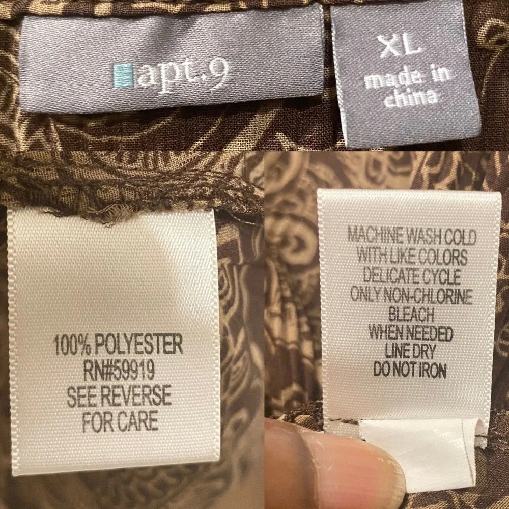 APT.9 Brown Floral Sheer Crinkle Blouse XL Ruffle Forest Fairy Grunge Goblincore - Picture 10 of 11